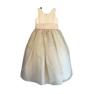 Elena Do Vale Designer Ivory/Cream Tulle Girls Gown Pink Sash Size 2-4T Est